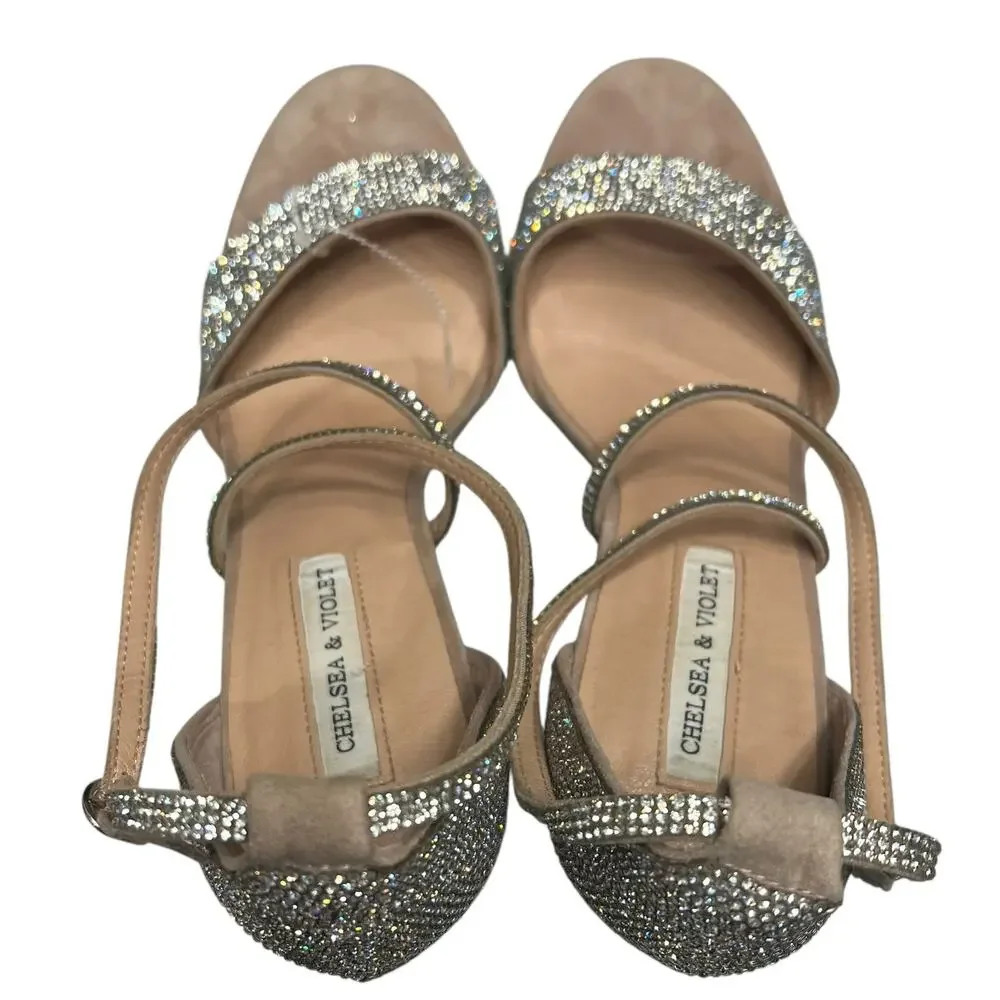 Chelsea & Violet High Heel Sandal 9.5 Silver Rhinestone Evening Prom Formal Gala